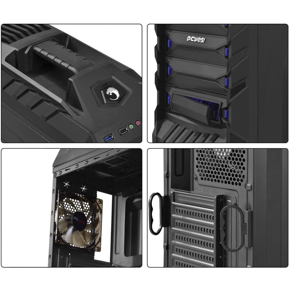 Gabinete PcYes Gamer Tiger Preto com LED Azul - 19662 Gabinete PcYes Gamer Tiger Preto com LED Azul - 19662