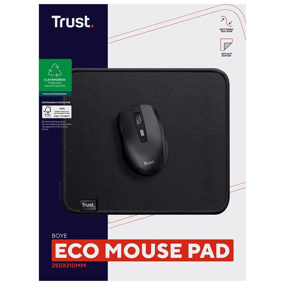 Imagem 6 de 11 do produto Mousepad Trust Boye Médio (250x210mm), Bordas Costuradas, Antiderrapante, Preto - 24743