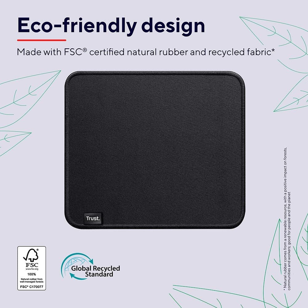 Imagem 8 de 11 do produto Mousepad Trust Boye Médio (250x210mm), Bordas Costuradas, Antiderrapante, Preto - 24743