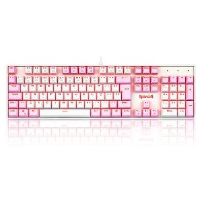Teclado Mecânico Gamer Redragon Single Color Mitra, Switch Blue, ABNT2, Branco e Rosa - K551WP (PT-BLUE)