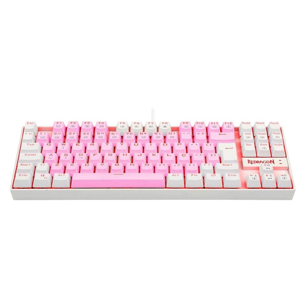 Imagem 4 de 5 do produto Teclado Mecânico Gamer Redragon Single Color Kumara, Switch Blue, ABNT2, Rosa e Branco - K552PW (PT-BLUE)