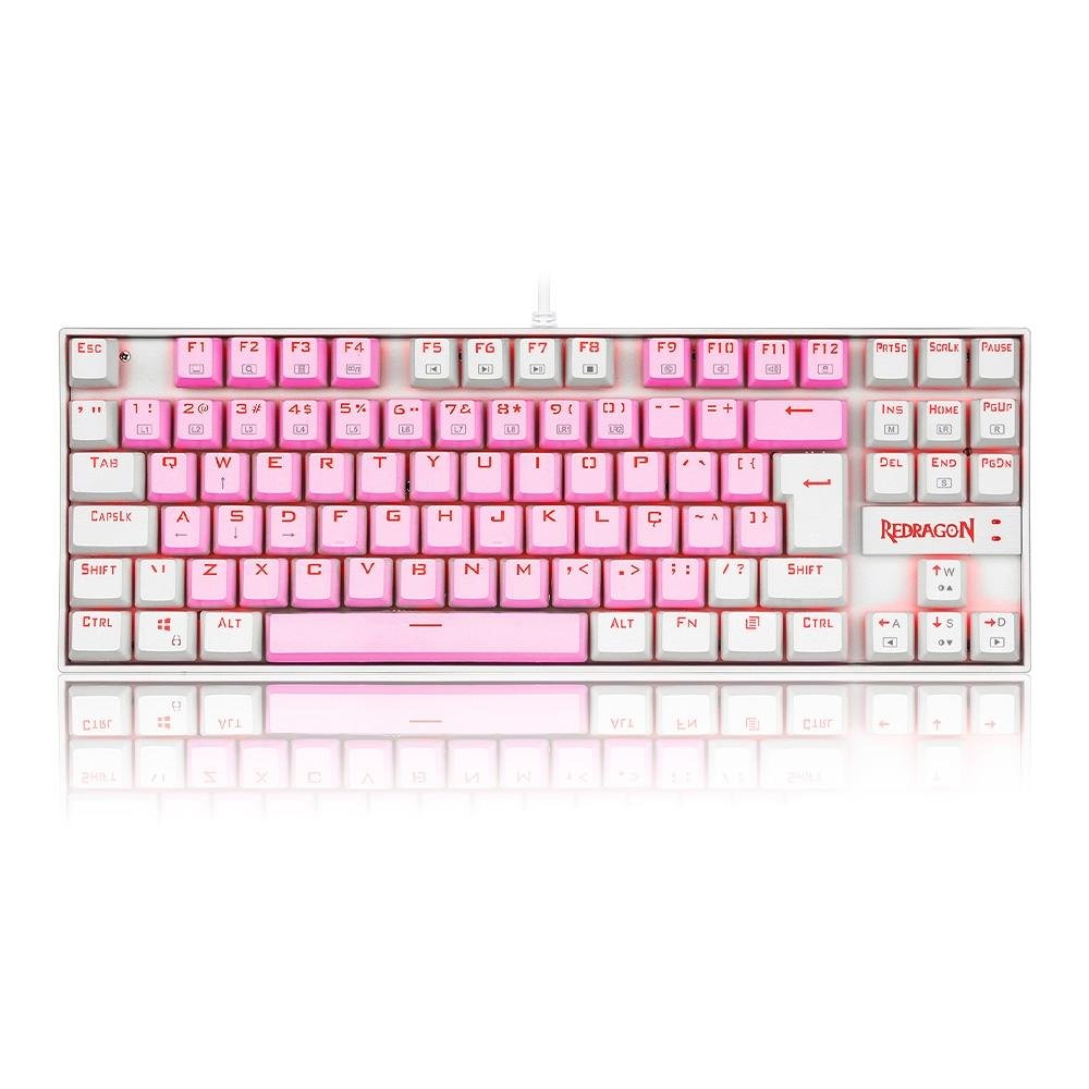 Imagem 1 de 5 do produto Teclado Mecânico Gamer Redragon Single Color Kumara, Switch Blue, ABNT2, Rosa e Branco - K552PW (PT-BLUE)