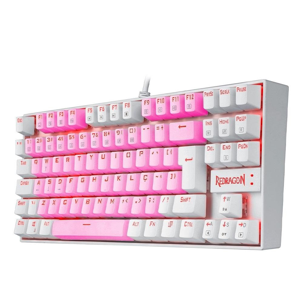 Imagem 3 de 5 do produto Teclado Mecânico Gamer Redragon Single Color Kumara, Switch Blue, ABNT2, Rosa e Branco - K552PW (PT-BLUE)