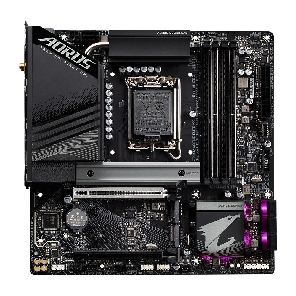 Placa-Mãe Gigabyte Z790M Aorus Elite AX, Intel, ATX, DDR5, Wi-Fi, Bluetooth, Preto - Z790M AORUS ELITE AX Placa-Mãe Gigabyte Z790M Aorus Elite AX, Intel, ATX, DDR5, Wi-Fi, Bluetooth, Preto - Z790M AORUS ELITE AX