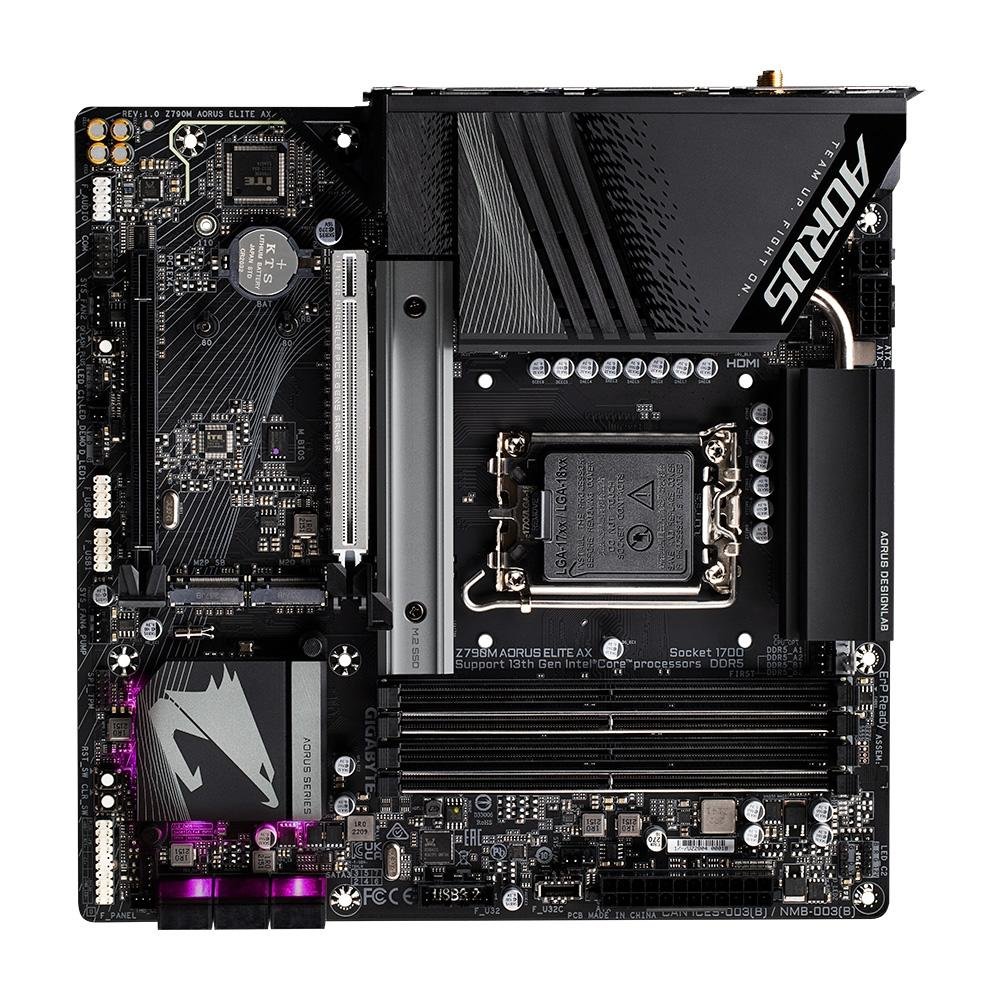 Placa-Mãe Gigabyte Z790M Aorus Elite AX, Intel, ATX, DDR5, Wi-Fi, Bluetooth, Preto - Z790M AORUS ELITE AX Placa-Mãe Gigabyte Z790M Aorus Elite AX, Intel, ATX, DDR5, Wi-Fi, Bluetooth, Preto - Z790M AORUS ELITE AX