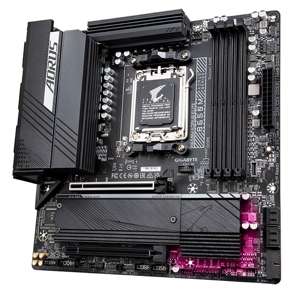 Placa-Mãe Gigabyte B650M Aorus Elite, AMD, Micro ATX, DDR5, Preto - B650M AORUS ELITE