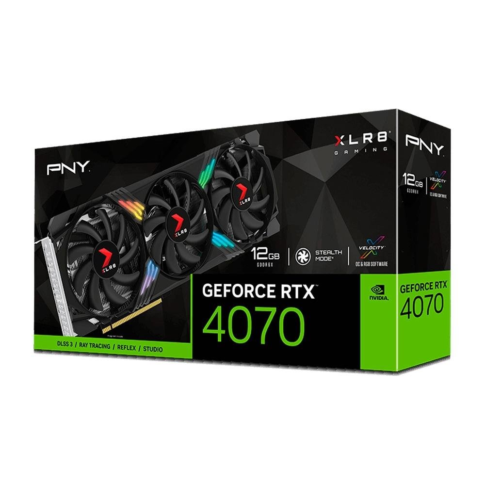 Imagem 7 de 10 do produto Placa de Vídeo RTX 4070 VERTO EPIC-X XLR8 Gaming PNY NVIDIA GeForce, 12GB GDDR6X, RGB, DLSS, Ray Tracing - VCG407012TFXXPB1