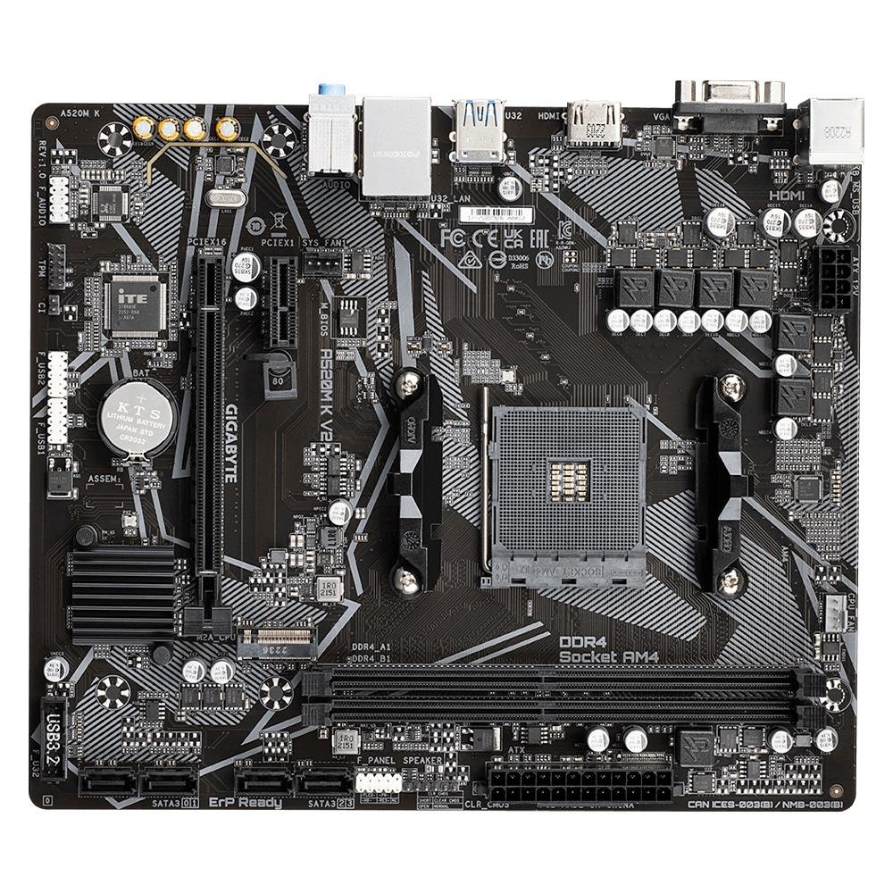 Placa-Mãe Gigabyte A520M K V2 Rev. 1.0, AMD, Micro ATX, DDR4, Preto - A520M K V2 Placa-Mãe Gigabyte A520M K V2 Rev. 1.0, AMD, Micro ATX, DDR4, Preto - A520M K V2