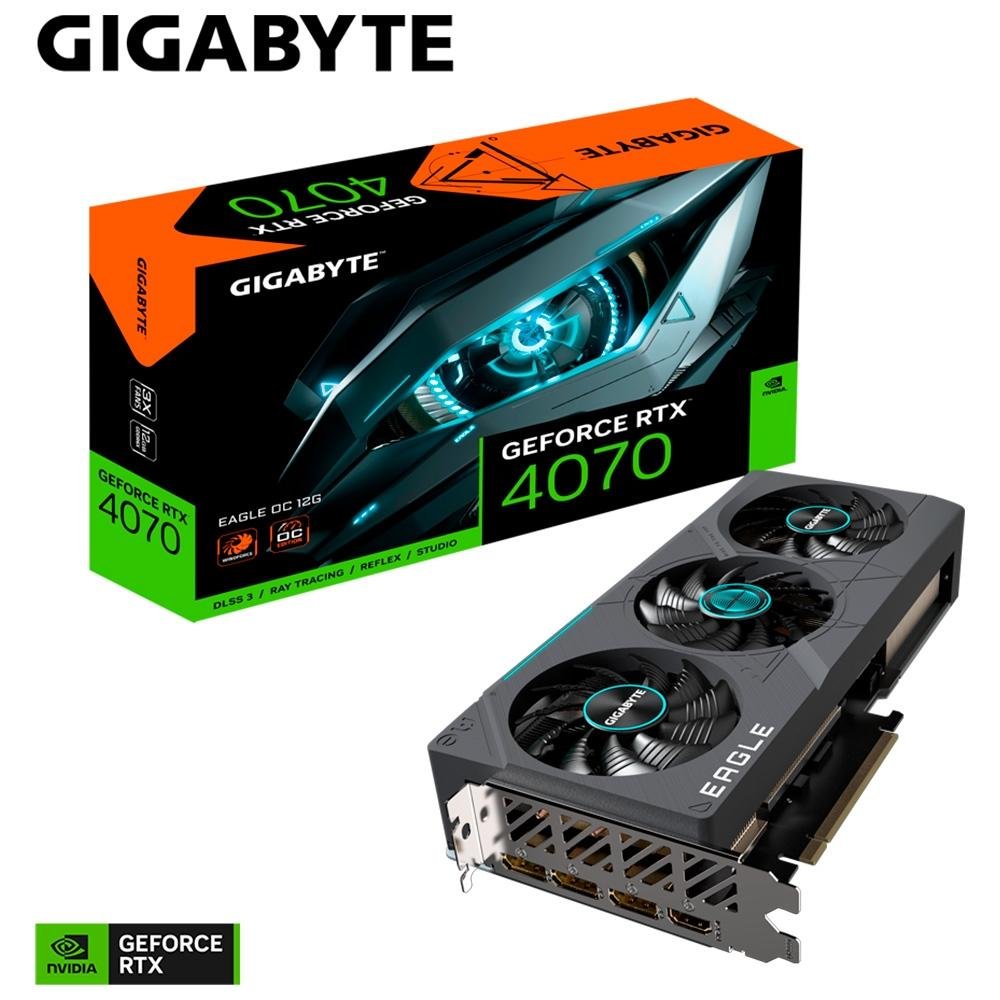 Placa de Vídeo RTX 4070 Eagle OC Gigabyte GeForce, 12 GB GDDR6X, DLSS, Ray Tracing - GV-N4070EAGLE OC-12GD