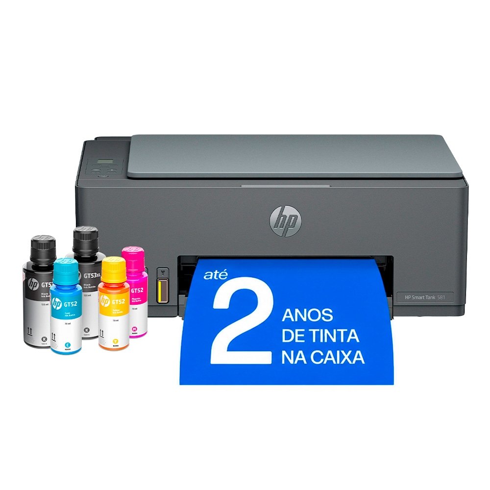 Impressora Multifuncional Tanque de Tinta HP Smart Tank  581 Colorida Wi-Fi (4A8D5A#AK4)