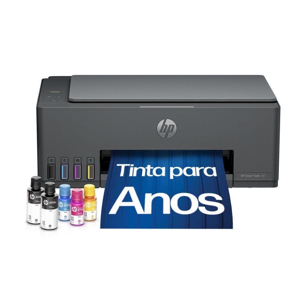 Impressora Multifuncional Tanque de Tinta HP Smart Tank  581 Colorida Wi-Fi (4A8D5A#AK4)