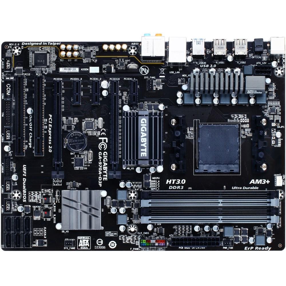 Placa-Mãe GIGABYTE p/ AMD AM3+ ATX GA-970A-D3P, CrossFireX, UEFI DualBIOS, DDR3, SATA 6Gb/s , USB 3.0