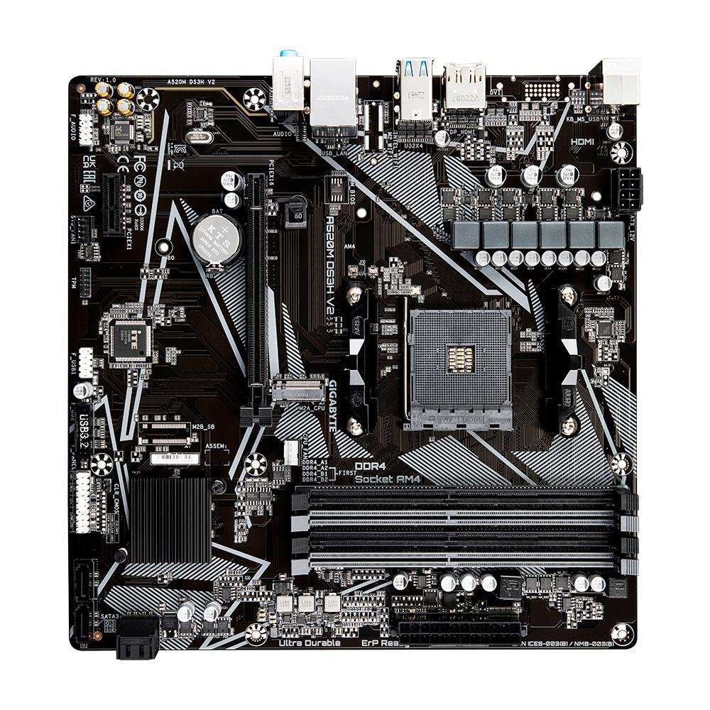 Imagem 3 de 5 do produto Placa-Mãe Gigabyte A520M DS3H V2, AMD, Micro ATX, DDR4, Preto - A520M DS3H V2