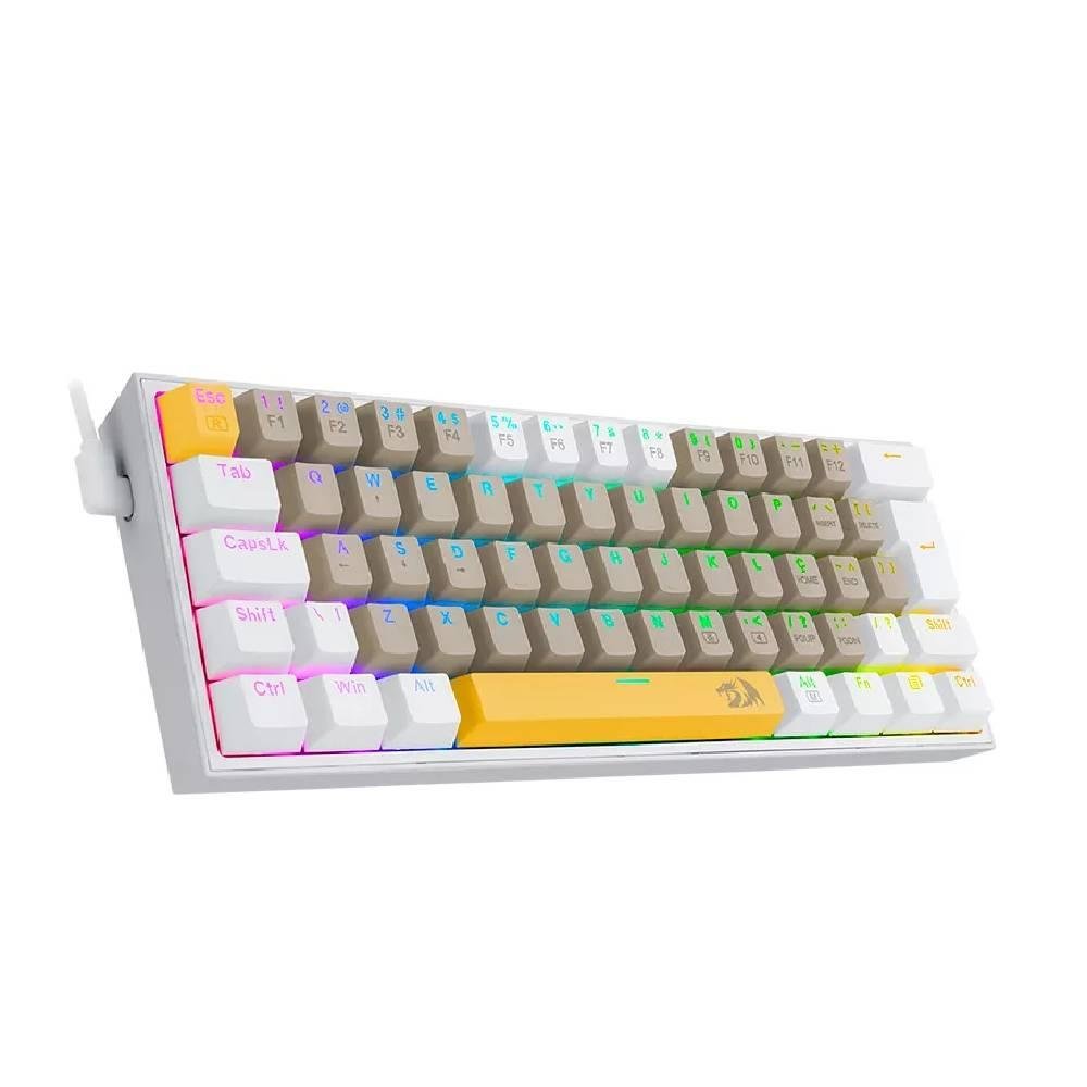 Imagem 3 de 4 do produto Teclado Mecânico Gamer Redragon Fizz, RGB, Switch Brown, Layout 60%, USB, ABNT2, Amarelo, Cinza e Branco - K617RGB-YLEGYEWT (PT-BROWN)