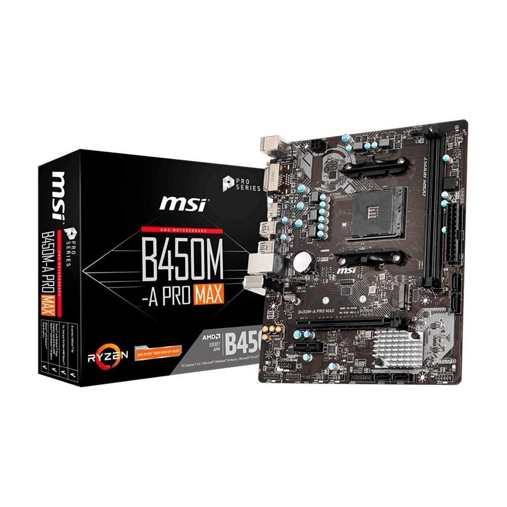 Placa-Mãe MSI B450M-A Pro Max, AMD AM4, Micro-ATX, DDR4, Preto - B450M -A PRO MAX Placa-Mãe MSI B450M-A Pro Max, AMD AM4, Micro-ATX, DDR4, Preto - B450M -A PRO MAX