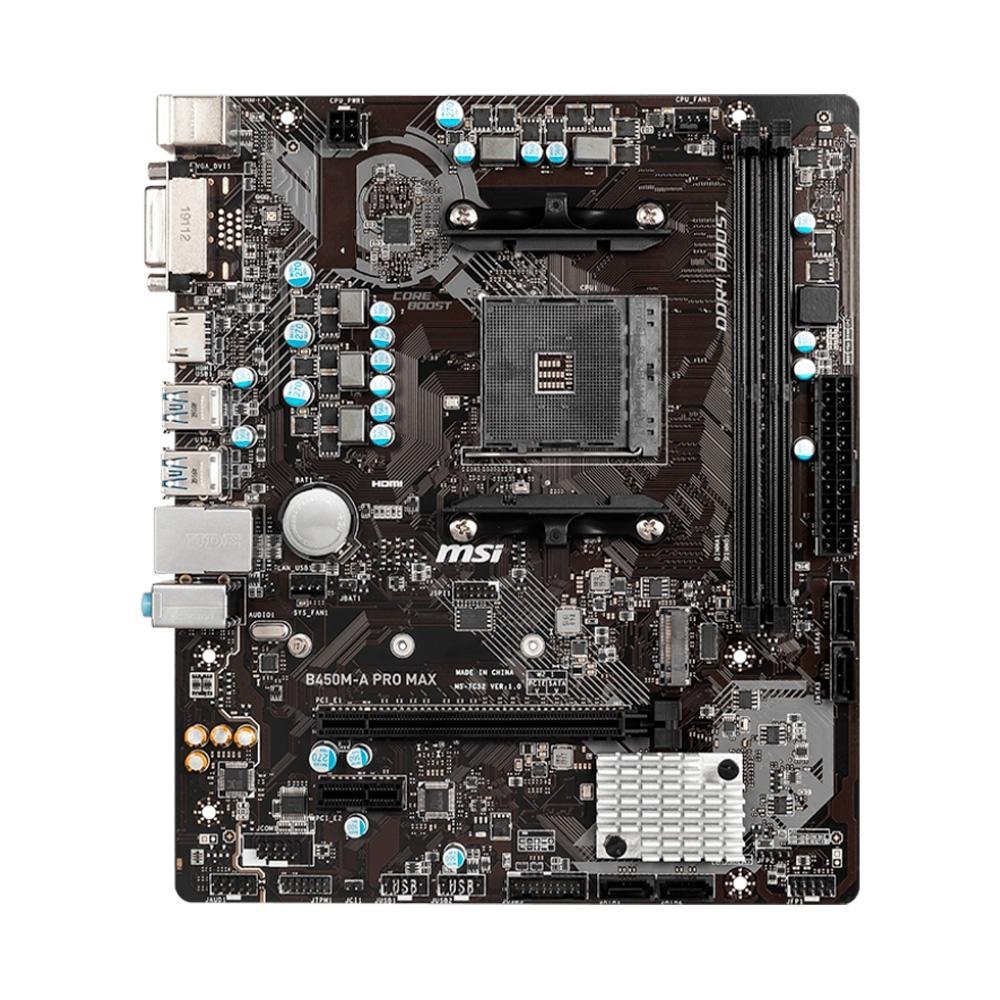Placa-Mãe MSI B450M-A Pro Max, AMD AM4, Micro-ATX, DDR4, Preto - B450M -A PRO MAX Placa-Mãe MSI B450M-A Pro Max, AMD AM4, Micro-ATX, DDR4, Preto - B450M -A PRO MAX
