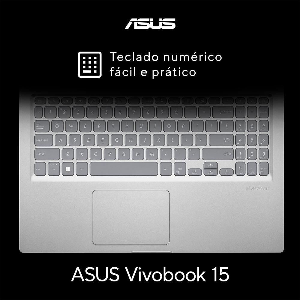 Imagem 6 de 16 do produto Notebook ASUS Vivobook 15 Intel Core i3-1115G4, 4GB RAM, SSD 256GB, 15.6" Full HD, Endless OS, Prata Metálico - X1500EA-EJ3665