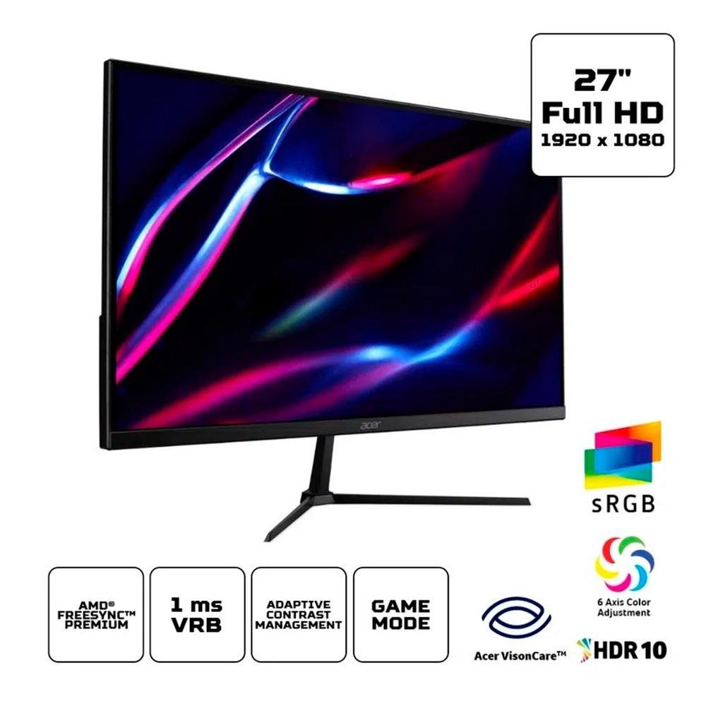 Monitor Gamer Acer QG270 Nitro 27", 180Hz, Full HD, 1ms, DisplayPort e HDMI, 95% sRGB, HDR 10, FreeSync - UM.HQ0AA.304 Monitor Gamer Acer QG270 Nitro 27", 180Hz, Full HD, 1ms, DisplayPort e HDMI, 95% sRGB, HDR 10, FreeSync - UM.HQ0AA.304