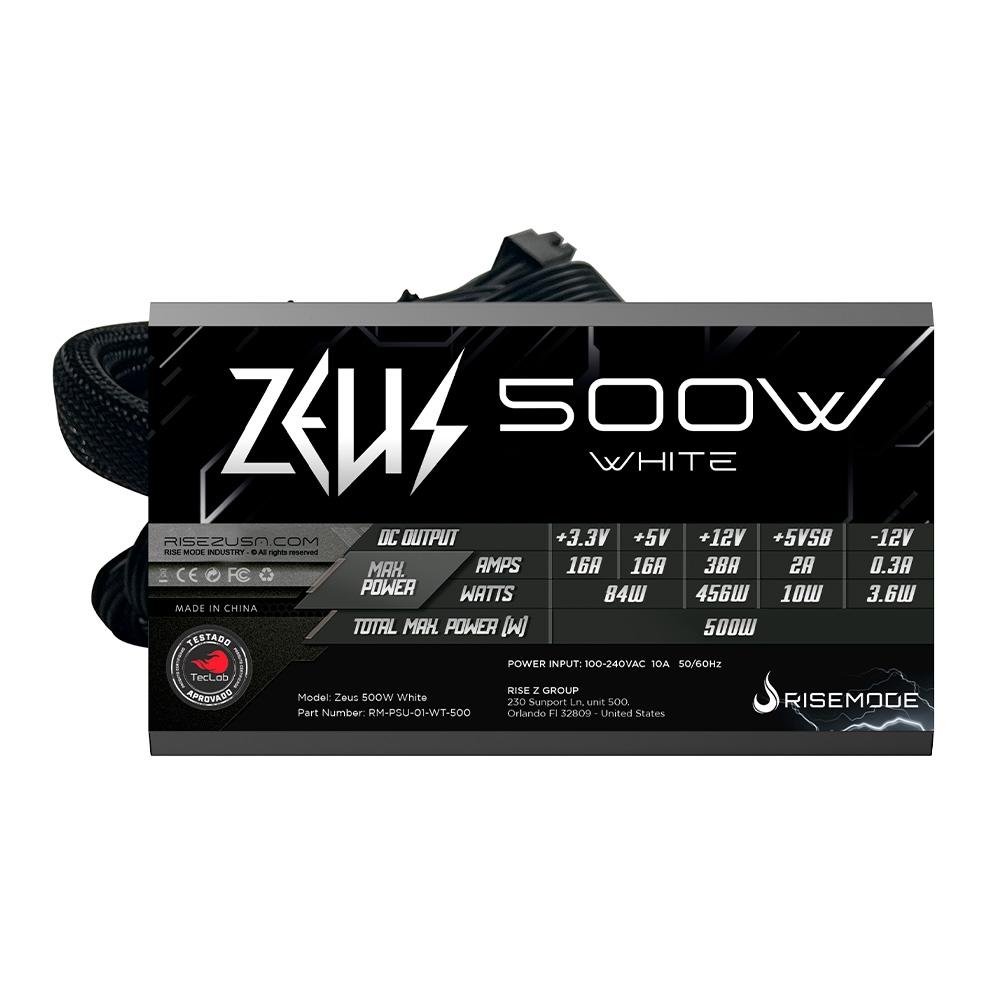 Fonte Gamer Rise Mode Zeus, 500W, PFC Ativo, Preto - RM-PSU-01-WT-500 Fonte Gamer Rise Mode Zeus, 500W, PFC Ativo, Preto - RM-PSU-01-WT-500