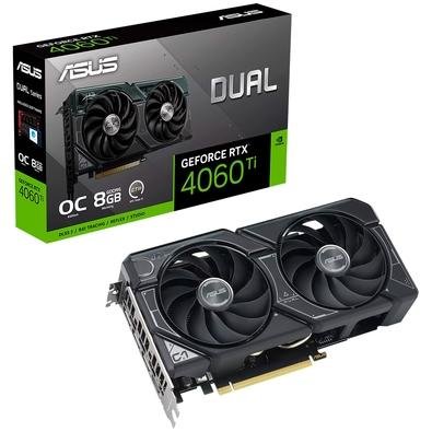 Placa de Vídeo RTX 4060 TI Asus DUAL O8G A ASUS Dual GeForce RTX 4060 Ti combina desempenho térmico dinâmico com ampla compatibilidade. Soluções avanç