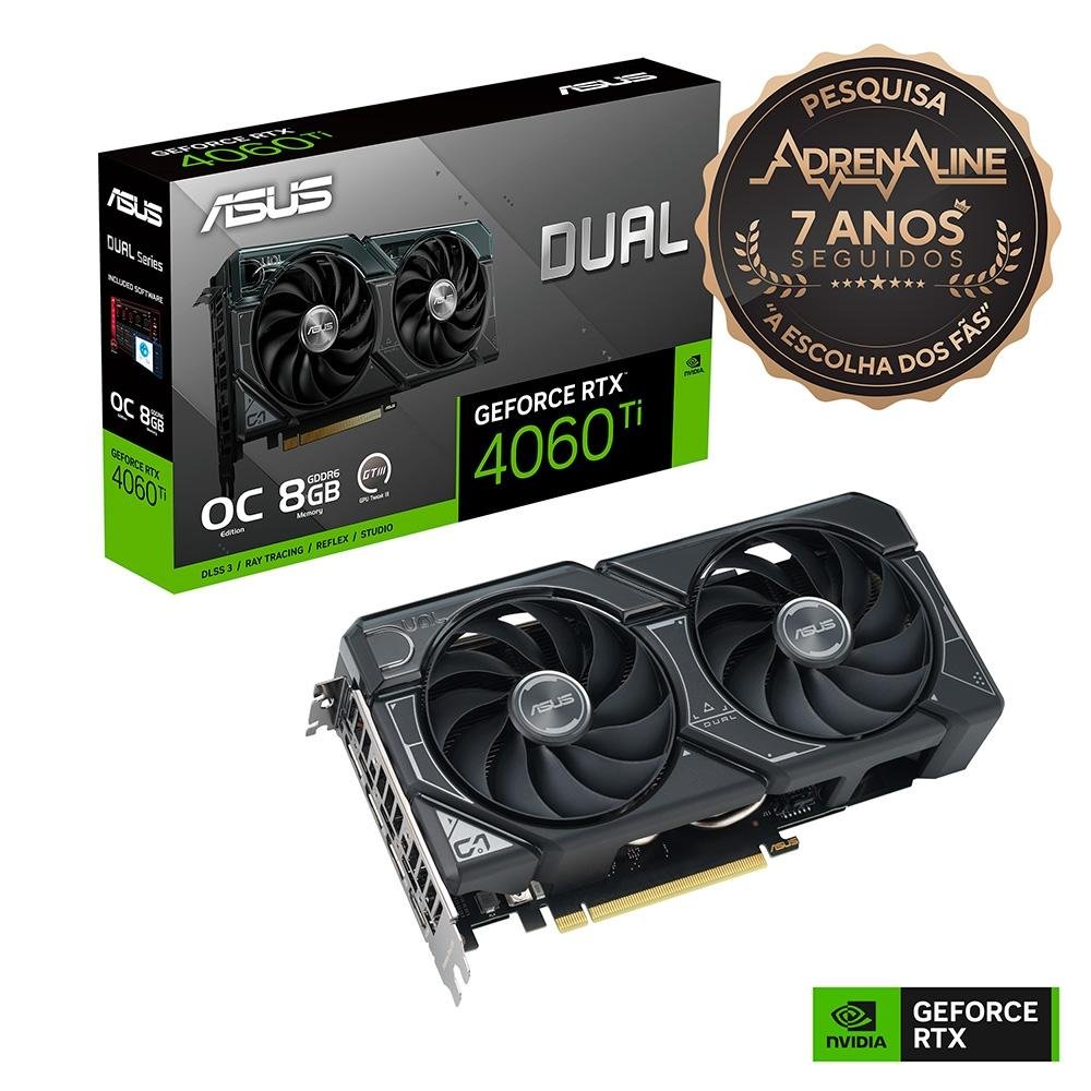 Placa de Vídeo RTX 4060 Ti OC Edition Asus NVIDIA GeForce, 8 GB GDDR6, DLSS, Ray Tracing - DUAL-RTX4060TI-O8G