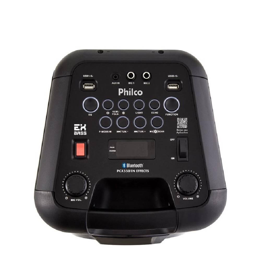 Imagem 3 de 3 do produto Caixa de Som Acústica Philco PCX5501N Effects, Bluetooth, LED, 250W RMS, Bivolt, Preto