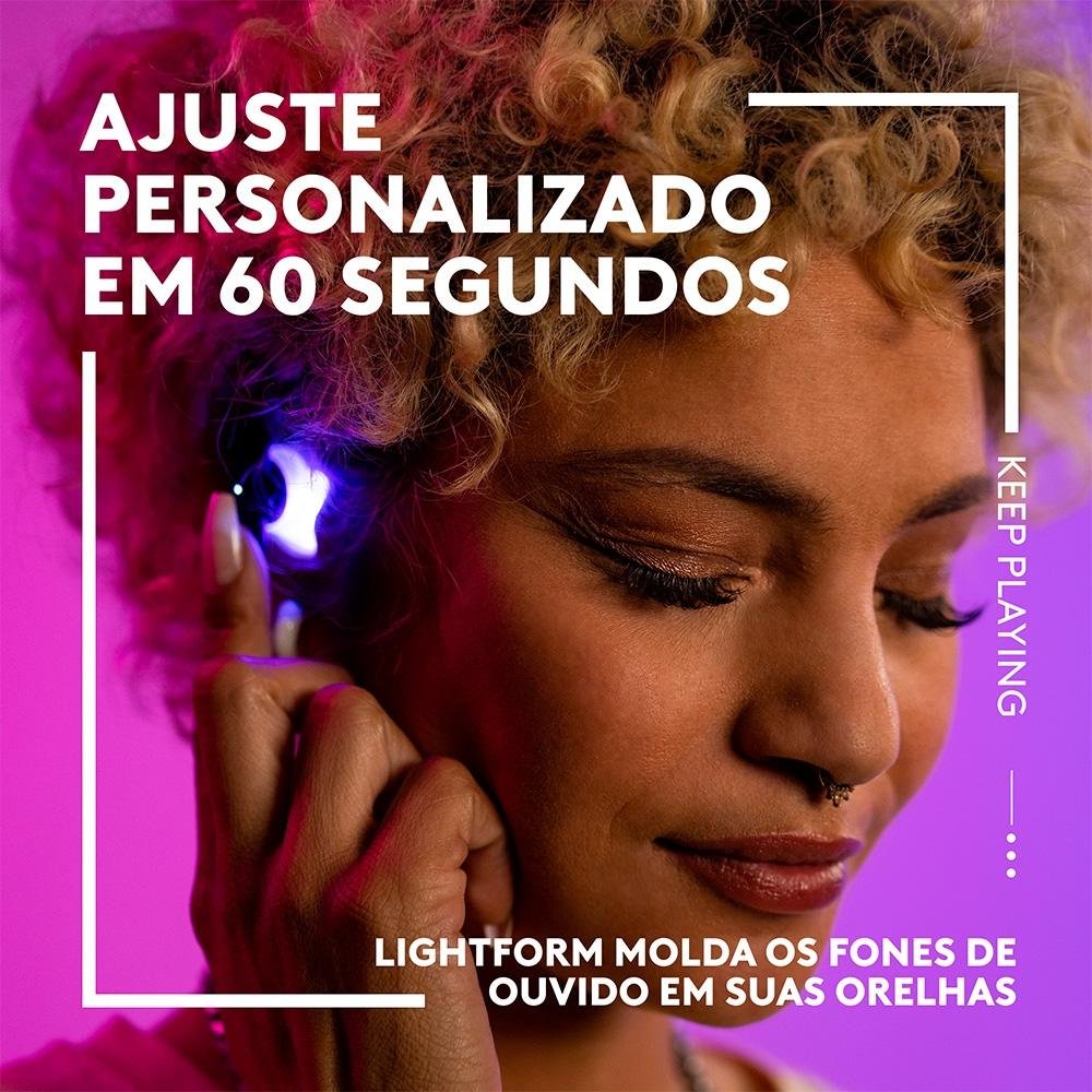 Fone de Ouvido Gamer True Wireless Logitech G FITS USB/Bluetooth, Quatro Microfones, Ajuste LIGHTFORM, PC/Mac, PS, Switch, Branco-985-001204 Fone de Ouvido Gamer True Wireless Logitech G FITS USB/Bluetooth, Quatro Microfones, Ajuste LIGHTFORM, PC/Mac, PS, Switch, Branco-985-001204