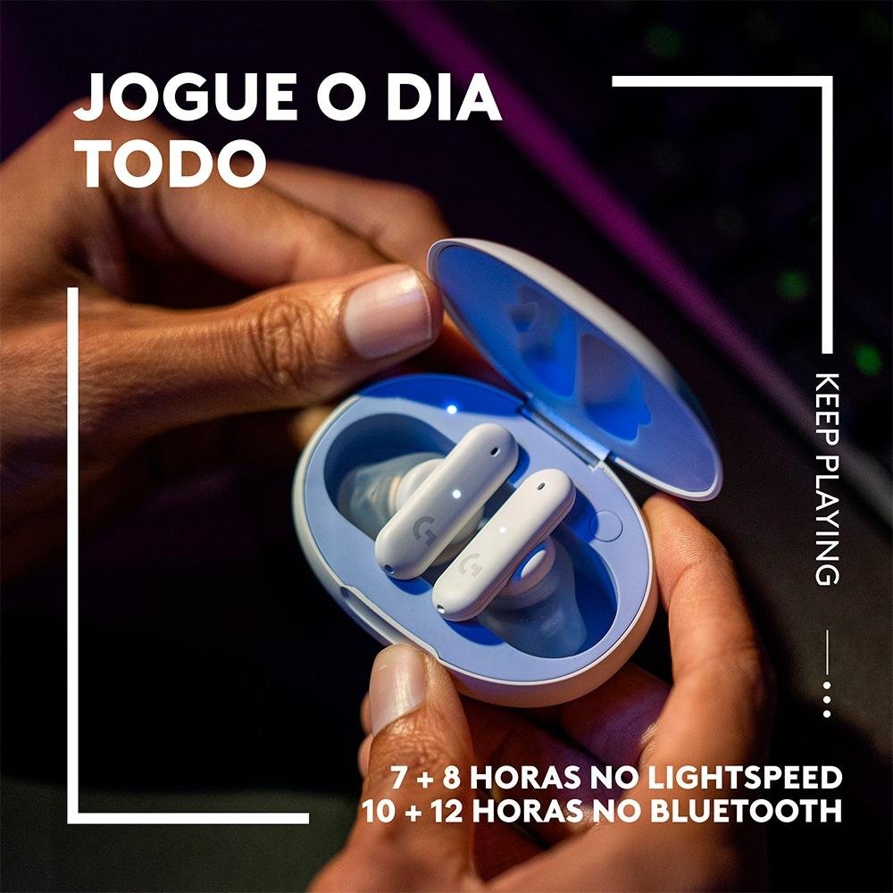 Fone de Ouvido Gamer True Wireless Logitech G FITS USB/Bluetooth, Quatro Microfones, Ajuste LIGHTFORM, PC/Mac, PS, Switch, Branco-985-001204 Fone de Ouvido Gamer True Wireless Logitech G FITS USB/Bluetooth, Quatro Microfones, Ajuste LIGHTFORM, PC/Mac, PS, Switch, Branco-985-001204