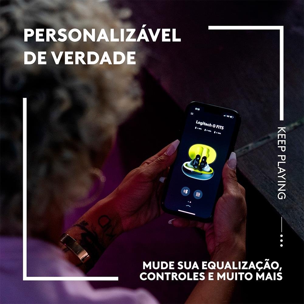 Imagem 8 de 19 do produto Fone de Ouvido Gamer True Wireless Logitech G FITS USB/Bluetooth, Quatro Microfones, Ajuste LIGHTFORM, PC/Mac, PS, Switch, Branco-985-001204