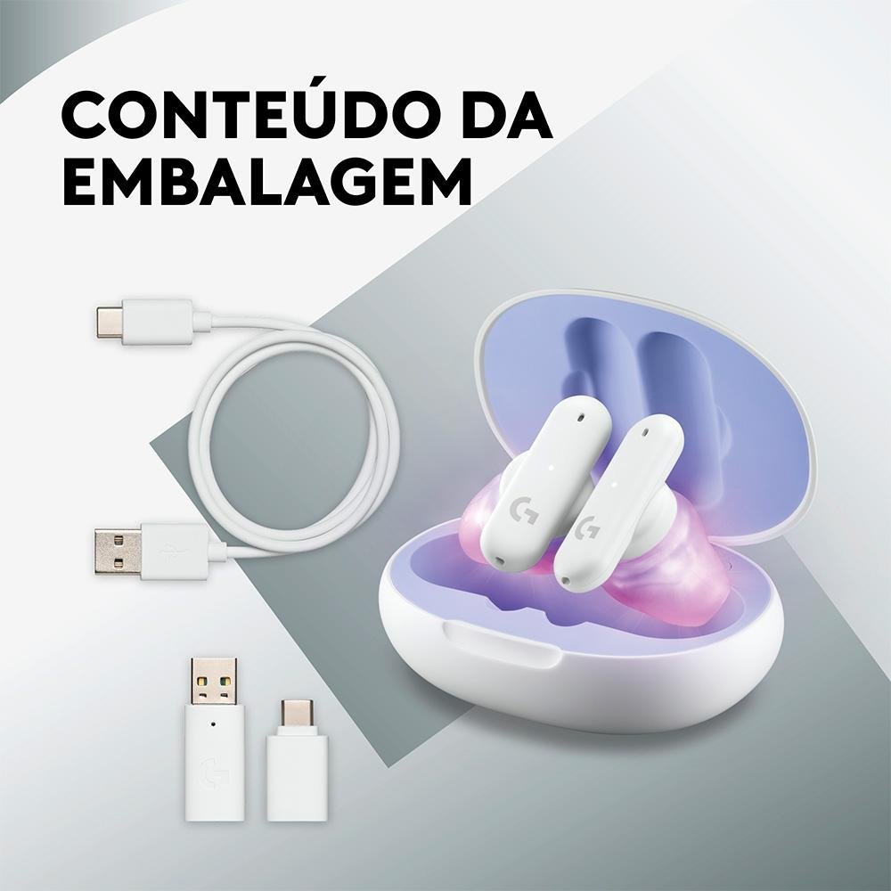 Imagem 10 de 19 do produto Fone de Ouvido Gamer True Wireless Logitech G FITS USB/Bluetooth, Quatro Microfones, Ajuste LIGHTFORM, PC/Mac, PS, Switch, Branco-985-001204