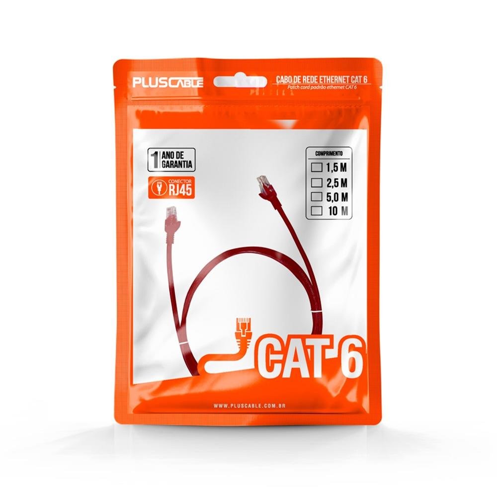 Imagem 3 de 3 do produto Cabo de Rede Plus Cable Patch Cord Cat.6, 1.5m, Vermelho - PC-ETH6U15RD