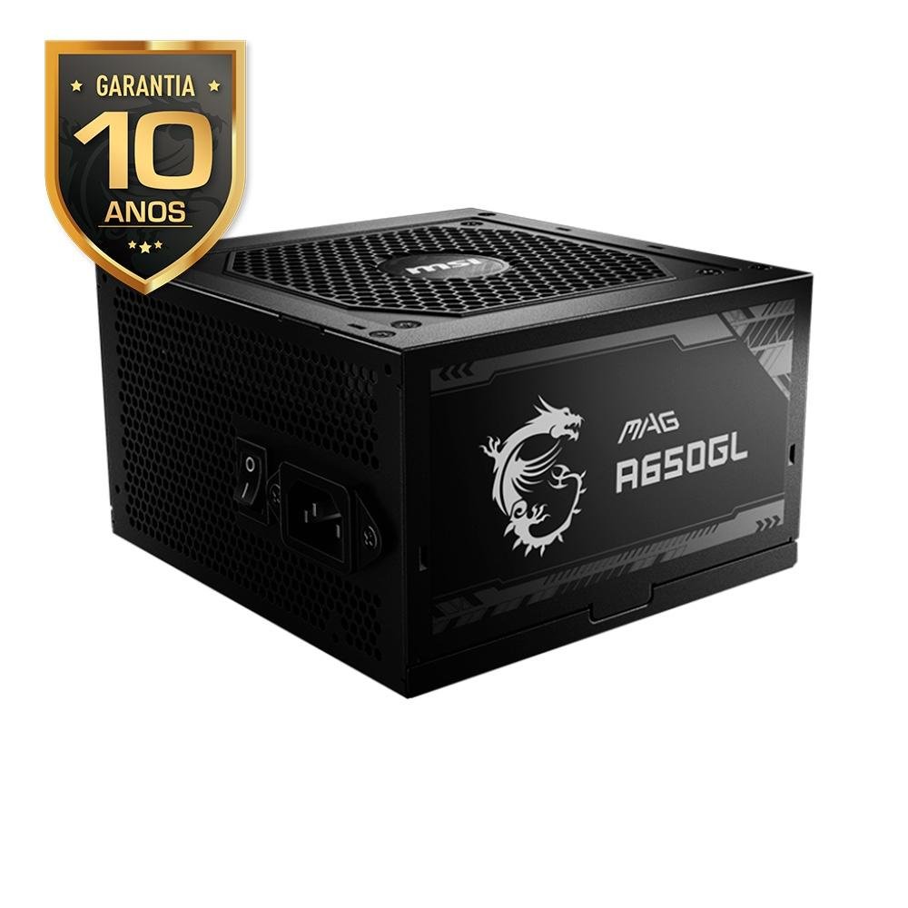 Fonte MSI MAG A650GL, 650W, 80 Plus Gold, Modular, PFC Ativo, Com Cabo, Preto Fonte MSI MAG A650GL, 650W, 80 Plus Gold, Modular, PFC Ativo, Com Cabo, Preto