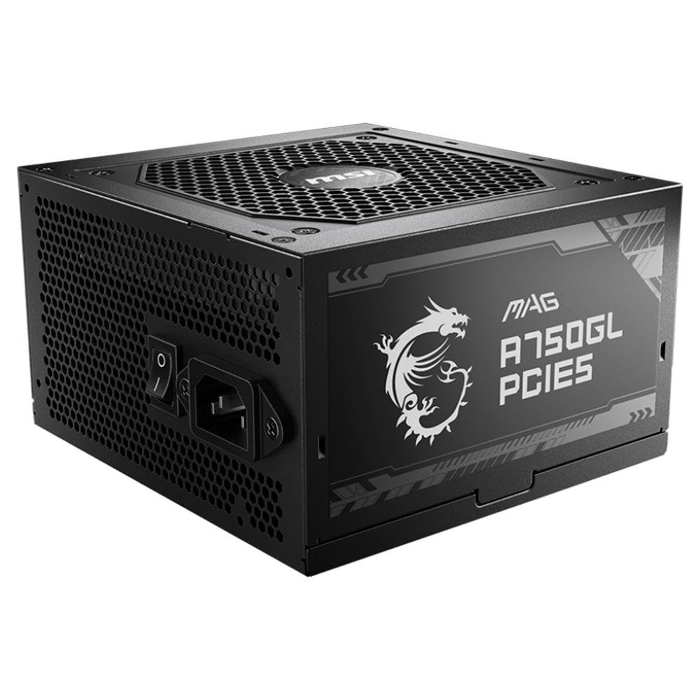 Fonte MSI MAG A750GL, 750W, 80 Plus Gold, Modular, PFC Ativo, Com Cabo, Preto