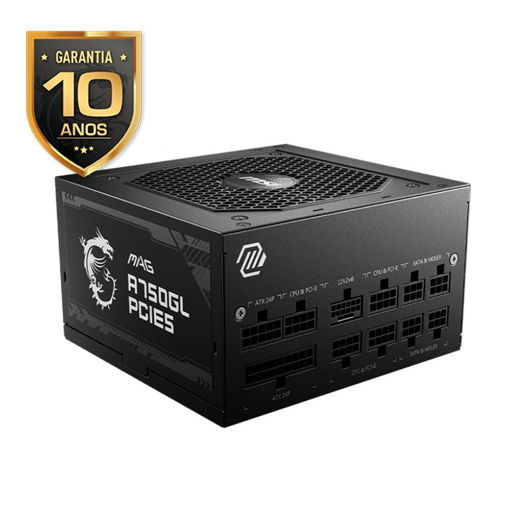 Fonte MSI MAG A750GL, 750W, 80 Plus Gold, Modular, PFC Ativo, Com Cabo, Preto - view 2