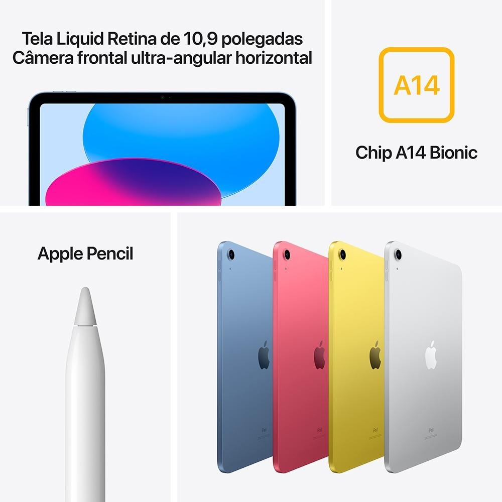 Apple iPad 10.9" 10ª Geração, Wi-Fi, 256GB, Prateado - MPQ83BZ/A Apple iPad 10.9" 10ª Geração, Wi-Fi, 256GB, Prateado - MPQ83BZ/A