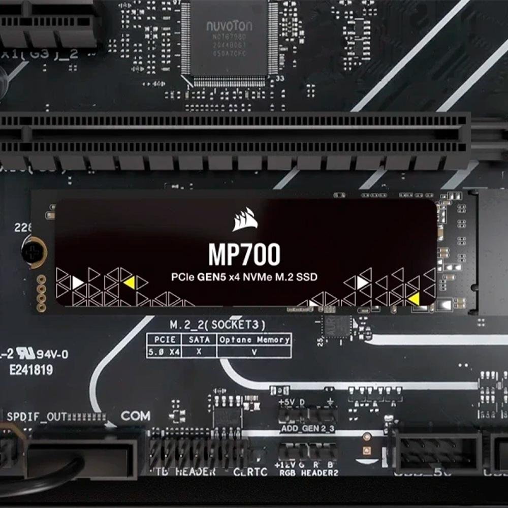 SSD Corsair 1TB MP700, M.2 PCIe Gen5 x4 NVMe 2.0, Leitura: 9500MB/s e Gravação 8500MB/s, Preto - CSSD-F1000GBMP700R2 SSD Corsair 1TB MP700, M.2 PCIe Gen5 x4 NVMe 2.0, Leitura: 9500MB/s e Gravação 8500MB/s, Preto - CSSD-F1000GBMP700R2