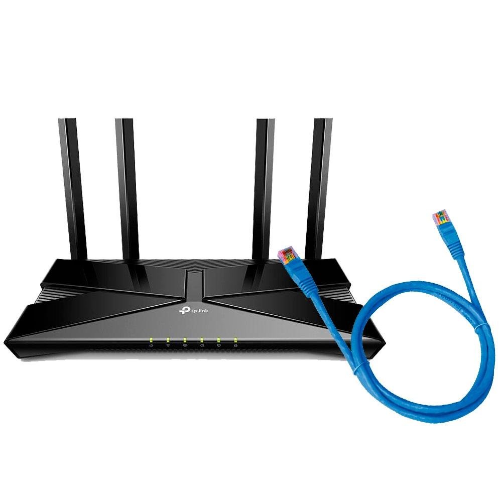 Roteador TP-Link Archer AX10 - TPN0223 + Cabo de Rede CAT.6, 2.5M, Azul - PC-ETH6U25BL Roteador TP-Link Archer AX10 - TPN0223 + Cabo de Rede CAT.6, 2.5M, Azul - PC-ETH6U25BL