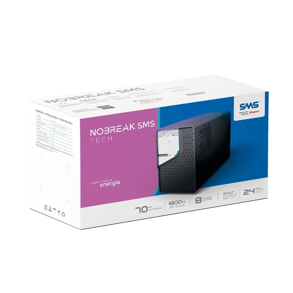 Nobreak SMS Tech, 1800VA, 8 Tomadas, Entrada Bivolt e Saida 115V - 29307 - view 4