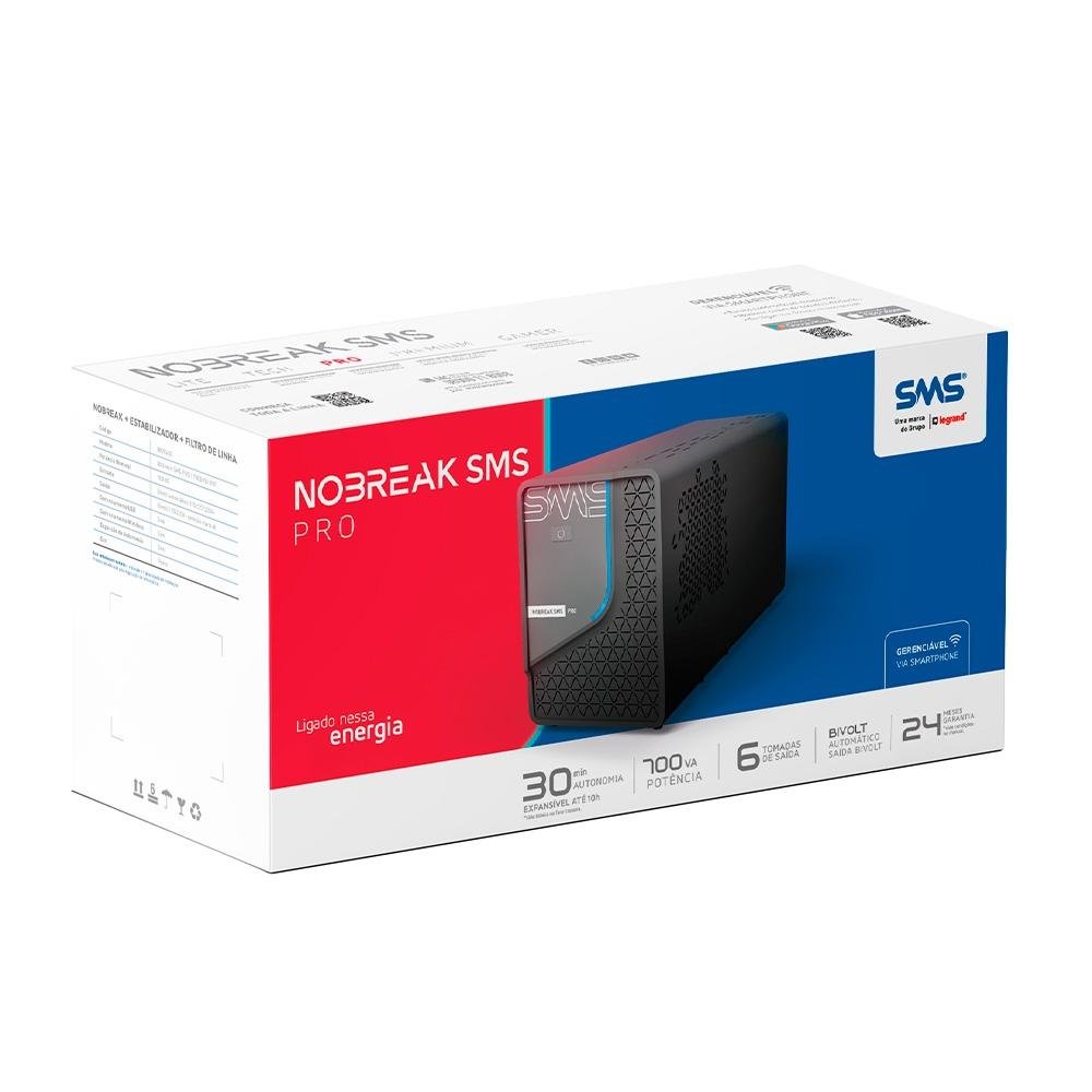 Nobreak SMS Pro, 700VA, 6 Tomadas, WiFi, Entrada e Saida Bivolt - 29400 Nobreak SMS Pro, 700VA, 6 Tomadas, WiFi, Entrada e Saida Bivolt - 29400