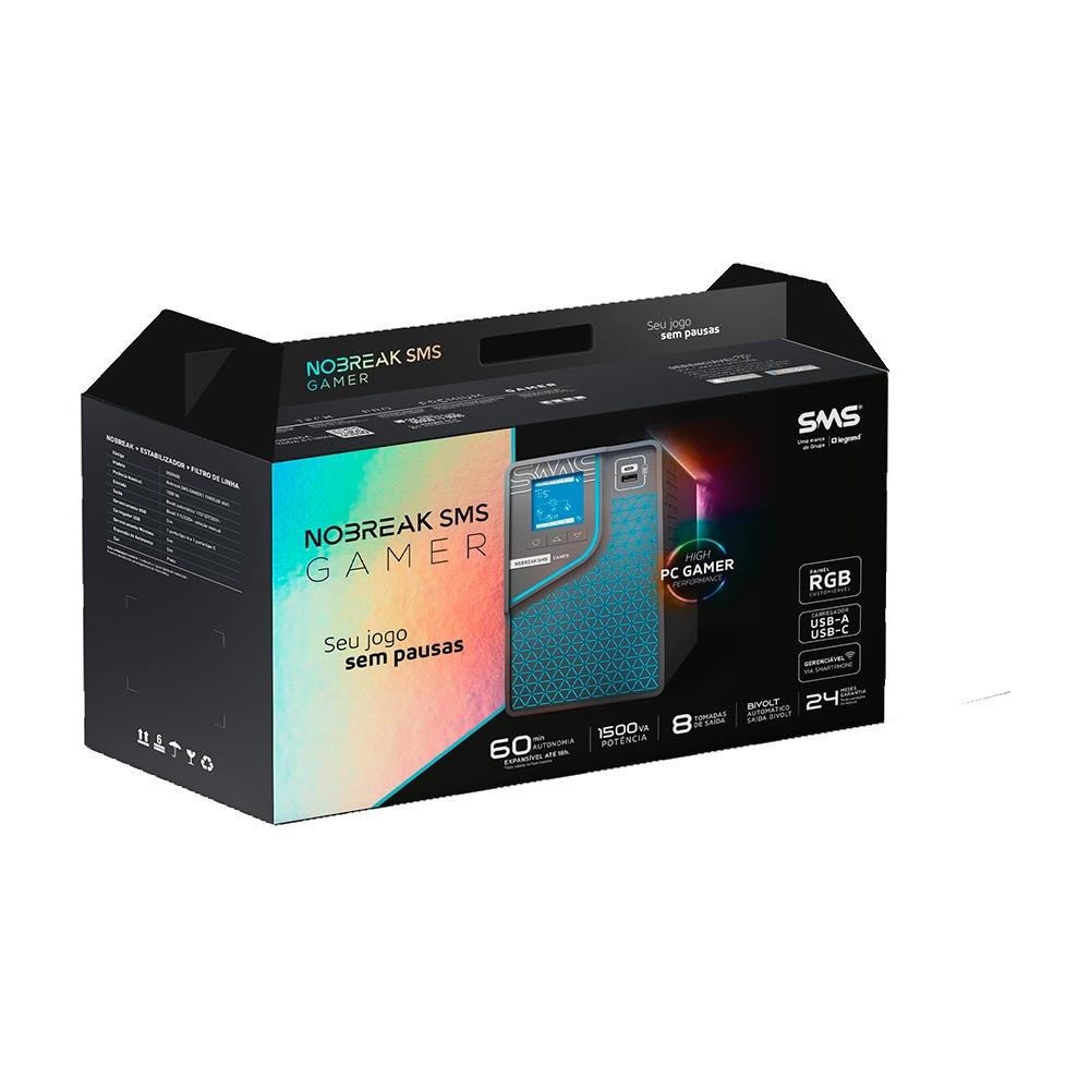 Nobreak SMS Gamer, 1500VA, Senoidal, 8 Tomadas, WiFi, Entrada e Saida Bivolt - ( Balão.info - foto 4