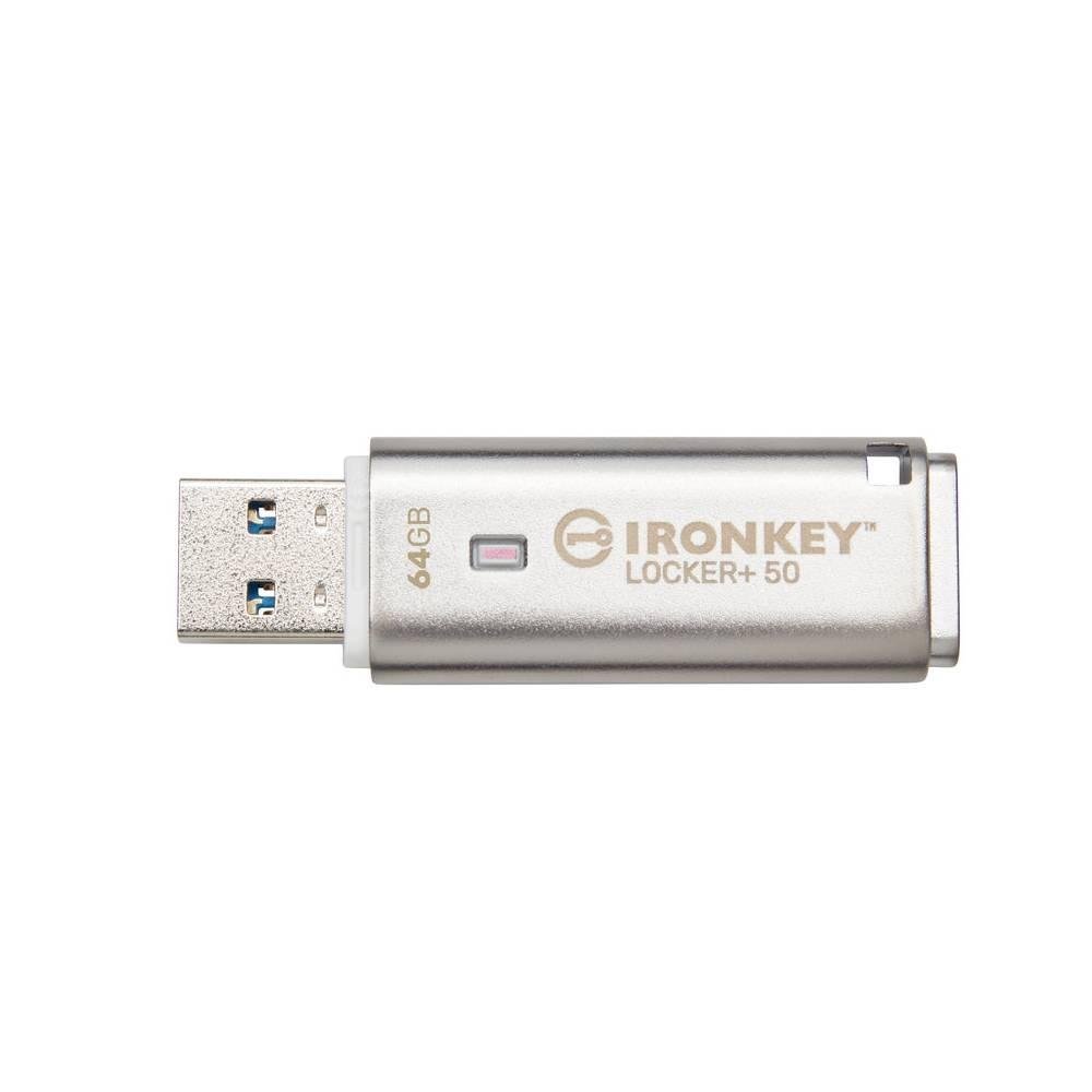 Imagem 4 de 5 do produto Pen Drive 64GB Kingston IronKey Locker+ 50, USB 3.2, com Criptografia, Prata - IKLP50/64GB