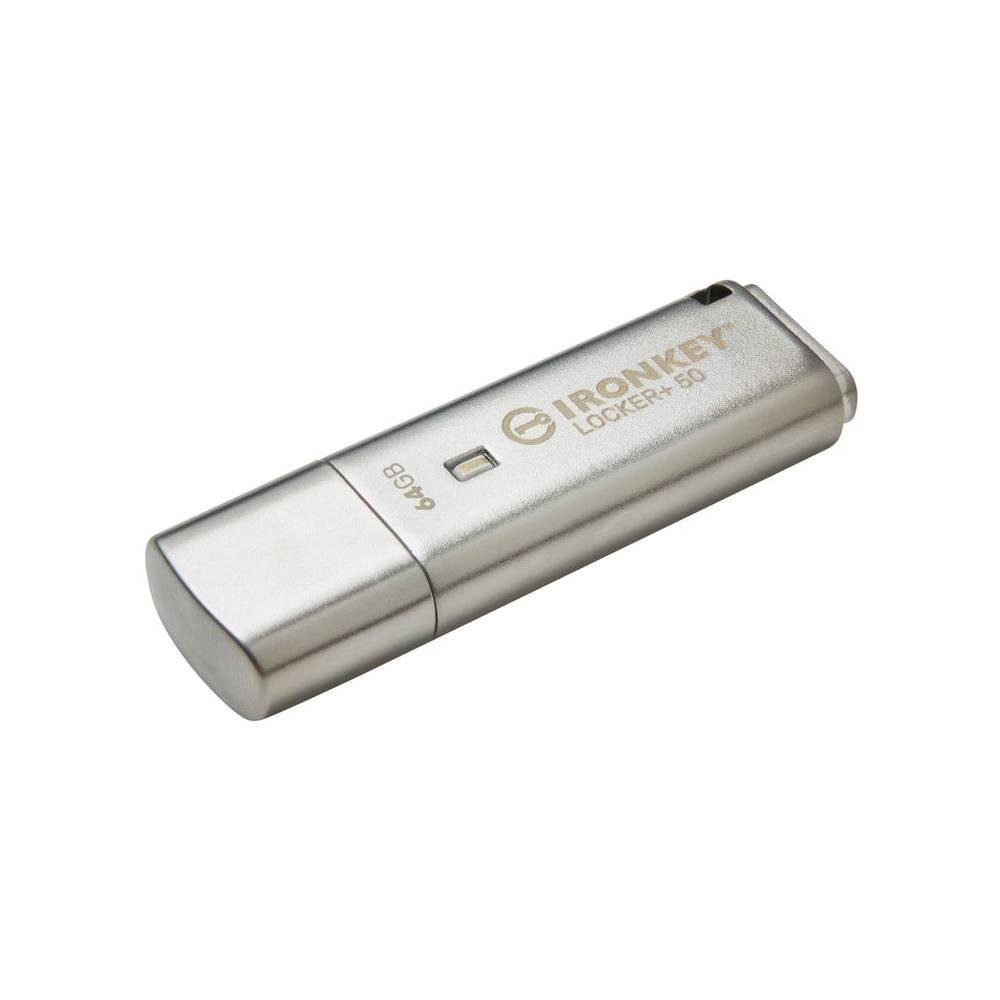Pen Drive 64GB Kingston IronKey Locker+ 50, USB 3.2, com Criptografia, Prata - IKLP50/64GB