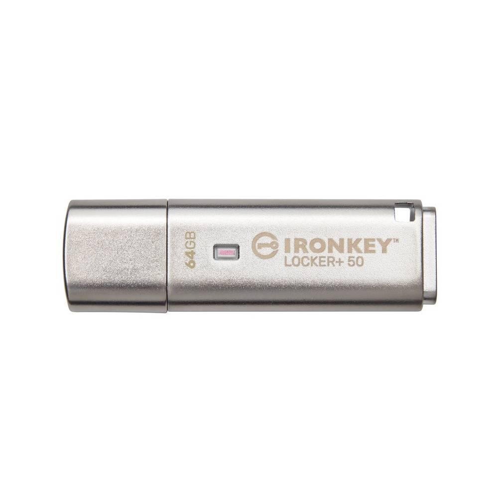Imagem 3 de 5 do produto Pen Drive 64GB Kingston IronKey Locker+ 50, USB 3.2, com Criptografia, Prata - IKLP50/64GB