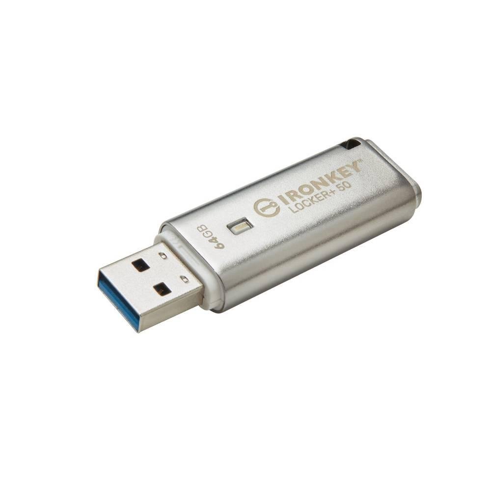 Imagem 2 de 5 do produto Pen Drive 64GB Kingston IronKey Locker+ 50, USB 3.2, com Criptografia, Prata - IKLP50/64GB