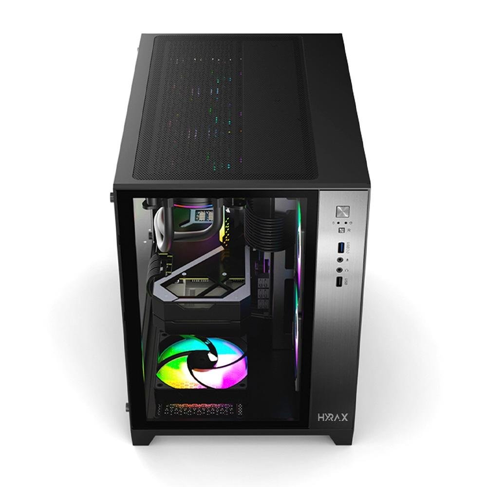 Imagem 6 de 9 do produto Gabinete Gamer Hyrax HGB710, Mini Tower, M-ATX, Frontal e Lateral Em Vidro Temperado, Sem FANs, Preto - HGB710B