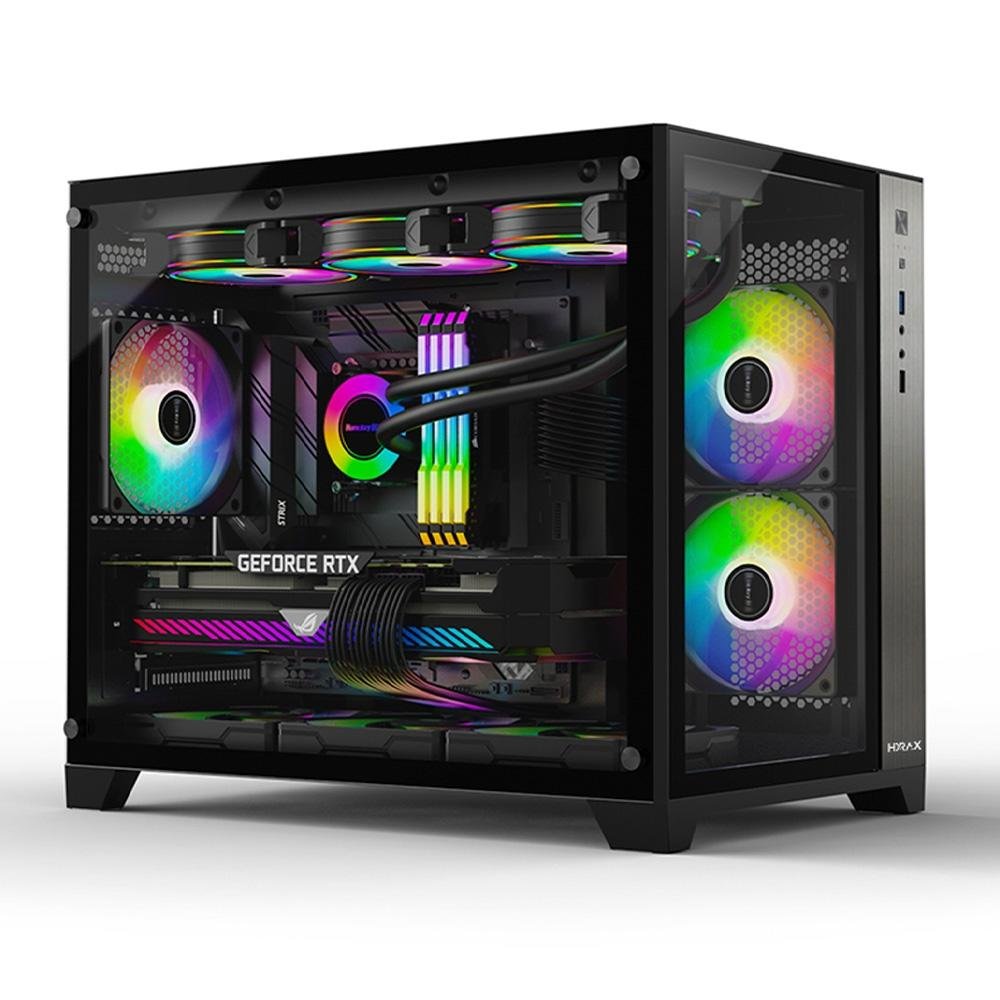 Imagem 3 de 9 do produto Gabinete Gamer Hyrax HGB710, Mini Tower, M-ATX, Frontal e Lateral Em Vidro Temperado, Sem FANs, Preto - HGB710B