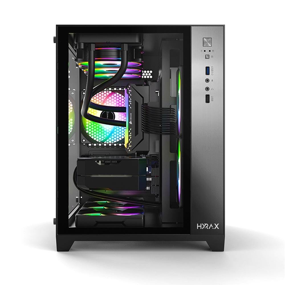 Imagem 4 de 9 do produto Gabinete Gamer Hyrax HGB710, Mini Tower, M-ATX, Frontal e Lateral Em Vidro Temperado, Sem FANs, Preto - HGB710B