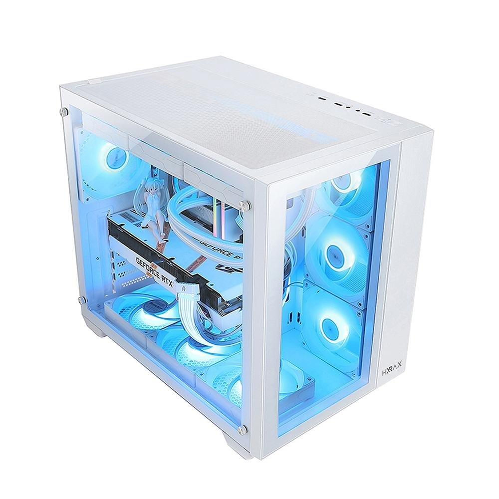 Imagem 2 de 7 do produto Gabinete Gamer Hyrax HGB720, Mid Tower, ATX, Frontral e Lateral Em Vidro Temperado, Sem FANs, Branco - HGB720W