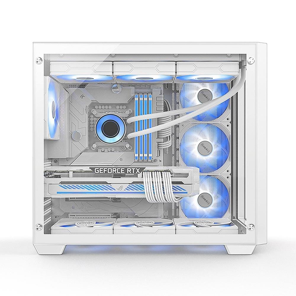 Imagem 4 de 7 do produto Gabinete Gamer Hyrax HGB720, Mid Tower, ATX, Frontral e Lateral Em Vidro Temperado, Sem FANs, Branco - HGB720W
