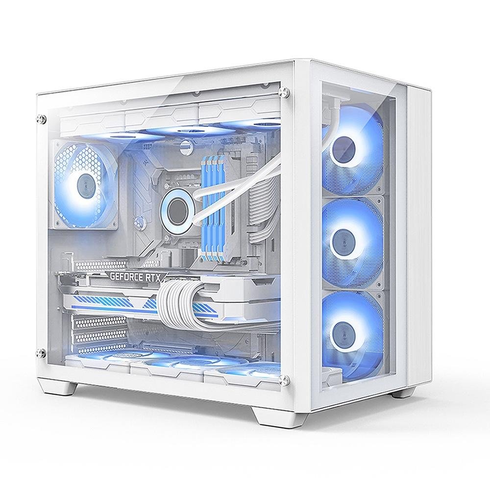 Imagem 3 de 7 do produto Gabinete Gamer Hyrax HGB720, Mid Tower, ATX, Frontral e Lateral Em Vidro Temperado, Sem FANs, Branco - HGB720W